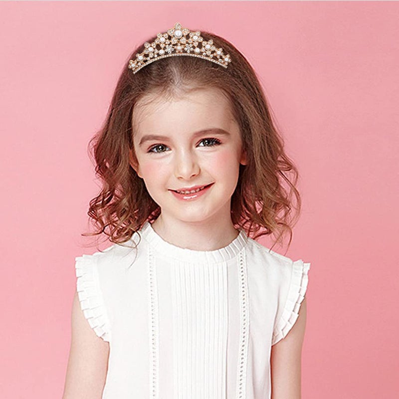 ANBALA Small Tiara Crown with Hair Comb, 3 Pack Mini Tiara Crown Princess Crystal Shiny Hair Accessories Hair Dectoration Styling Cute Hair Accessories (Rose Gold) - Image 5