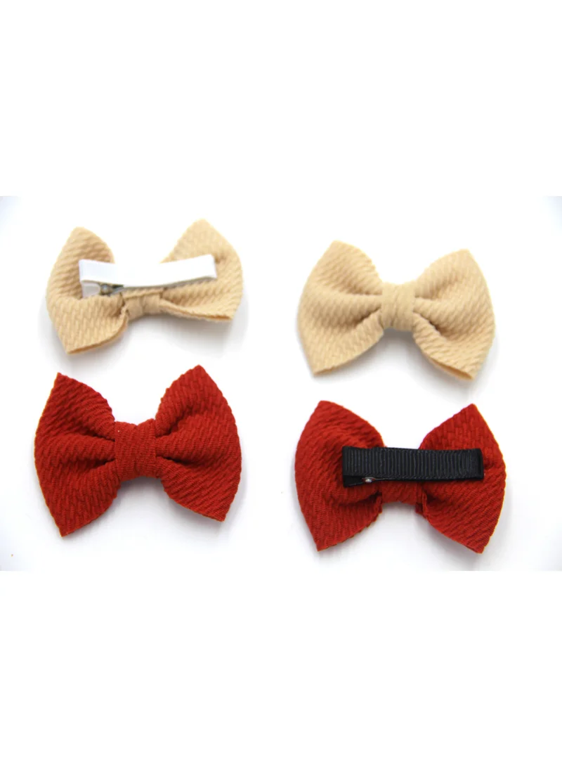D'Daniela D'Daniela Nisha Ribbon Bow Clip Set For Babies and Girls -  Beige & Red
