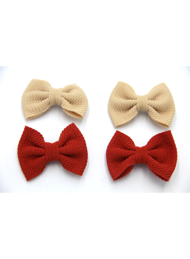 D'Daniela D'Daniela Nisha Ribbon Bow Clip Set For Babies and Girls -  Beige & Red