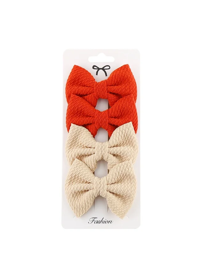 دىدانيالا D'Daniela Nisha Ribbon Bow Clip Set For Babies and Girls -  Beige & Red