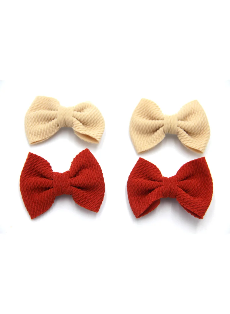D'Daniela D'Daniela Nisha Ribbon Bow Clip Set For Babies and Girls -  Beige & Red