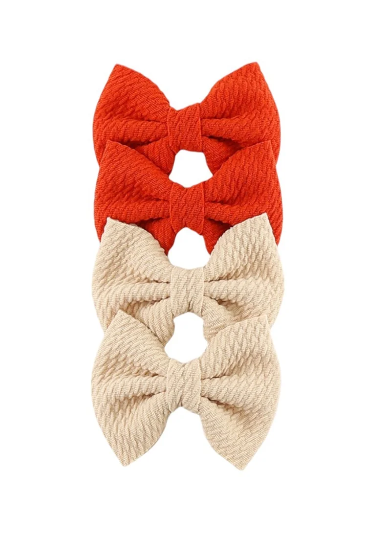 دىدانيالا Nisha Ribbon Bow Clip Set For Babies and Girls -  Beige & Red