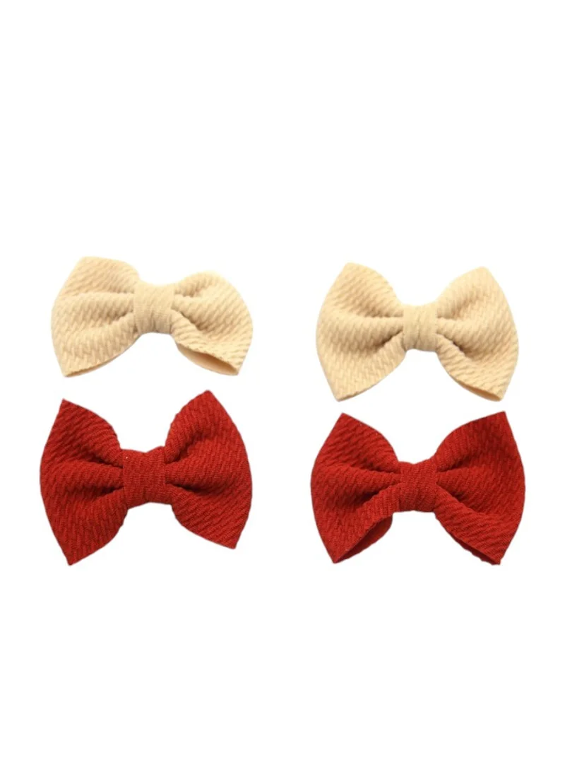 دىدانيالا Nisha Ribbon Bow Clip Set For Babies and Girls -  Beige & Red