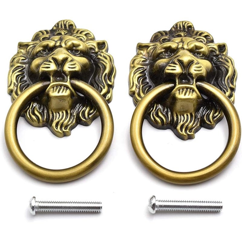 Aifeier ET Antique Bronze Lion Head Knob Pull Handle 2.64 X 1.57 Inch Zinc Alloy Drawer Pull Ring for Cabinet, Dresser and Door (2 Pack) - Image 1
