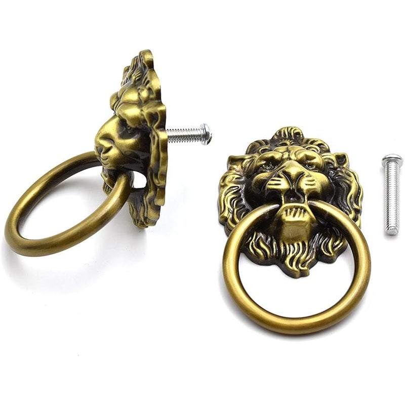 Aifeier ET Antique Bronze Lion Head Knob Pull Handle 2.64 X 1.57 Inch Zinc Alloy Drawer Pull Ring for Cabinet, Dresser and Door (2 Pack) - Image 4