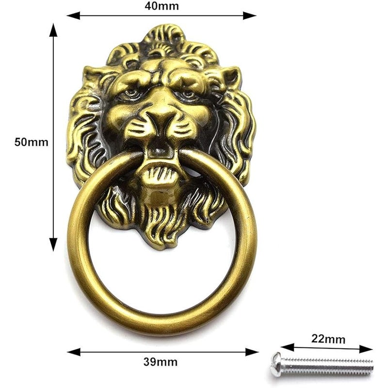 Aifeier ET Antique Bronze Lion Head Knob Pull Handle 2.64 X 1.57 Inch Zinc Alloy Drawer Pull Ring for Cabinet, Dresser and Door (2 Pack) - Image 2
