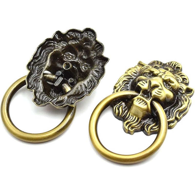 Aifeier ET Antique Bronze Lion Head Knob Pull Handle 2.64 X 1.57 Inch Zinc Alloy Drawer Pull Ring for Cabinet, Dresser and Door (2 Pack) - Image 3