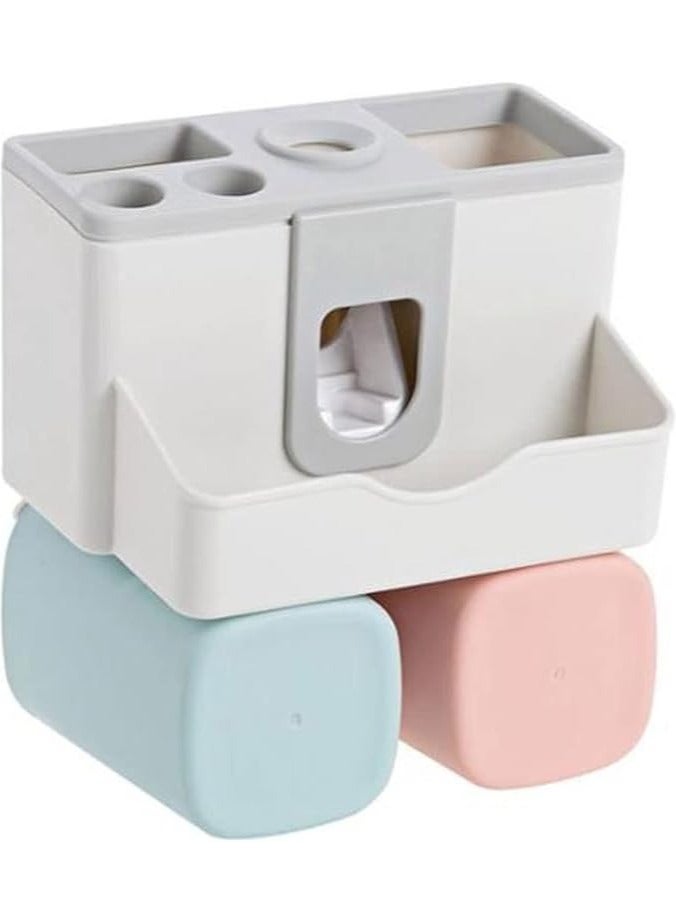 1 Set Wall Mounted Rack Toothbrush Holder with Automatic Toothpaste Squeezer Bathroom Tumbler  - Image 1