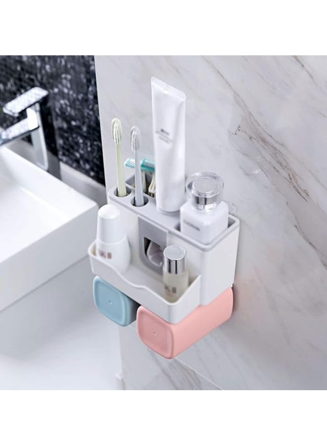 1 Set Wall Mounted Rack Toothbrush Holder with Automatic Toothpaste Squeezer Bathroom Tumbler  - Image 2