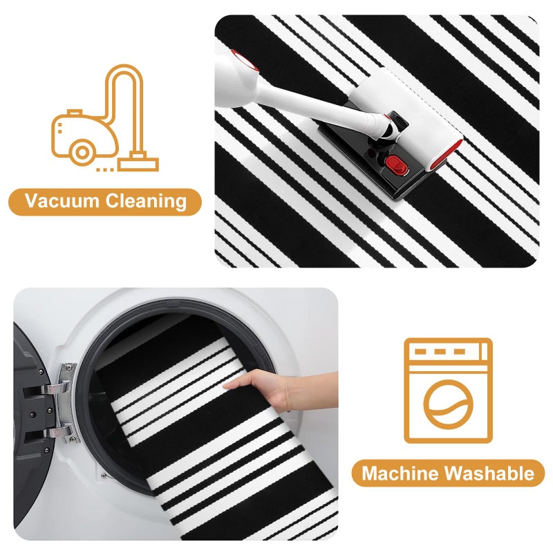 LEEVAN Black and White Striped Outdoor Rug  3x5 Cotton Modern Front Porch Door Mat Hand-Woven Reversible Patio Rug Washable Layered Doorway Carpet for Farmhouse/Kitchen/Living Room - Image 4