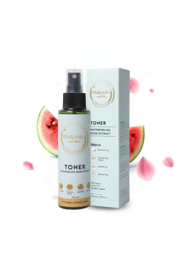 Muddy Water Alcohol Free Face Toner - 100ml | Helps In Tightens Pores, Hydrats Skin & pH Balanced | Enriched with Watermelon & Rose Extract Face Toner for Men & Women | All Skin Types - Image 1