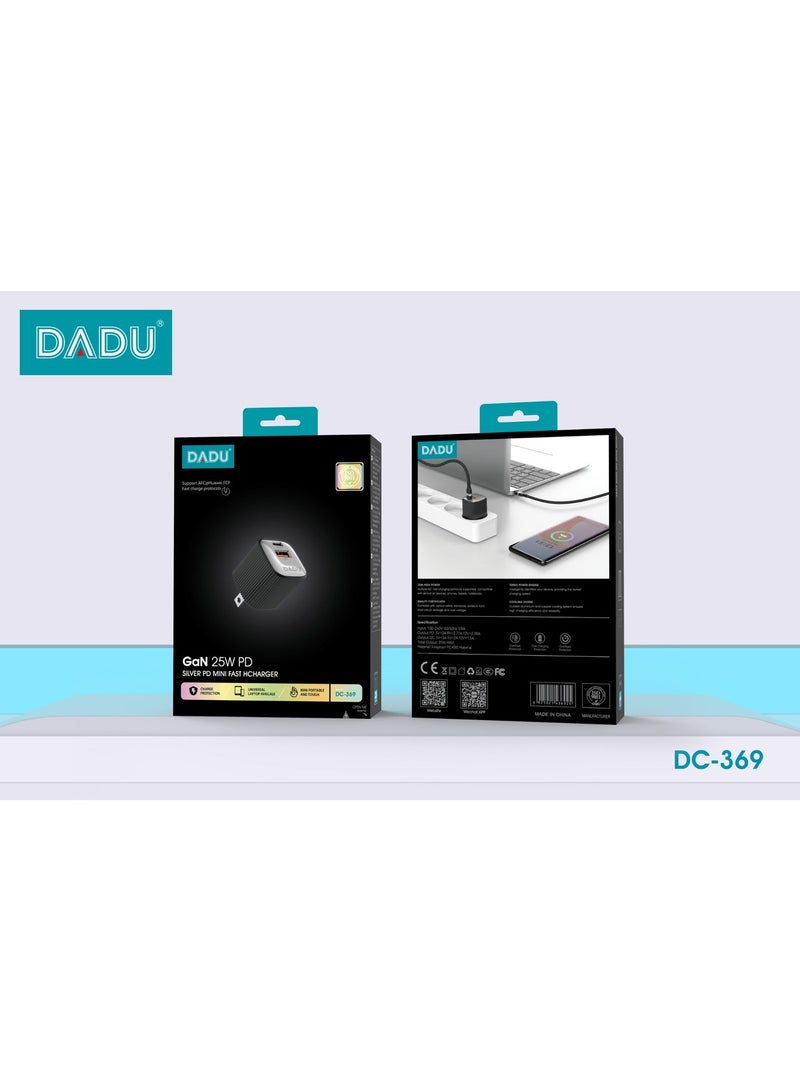 دادو شاحن حائط DADU GaN بقوة 25 واط موديل DC 369 – تقنية شحن سريع PD وQC بمنفذ USB-C، قابس أوروبي للسفر، منفذ USB-C واحد لشحن فائق السرعة، متوافق مع iPhone 17/16/15/14/13/12 وجميع أجهزة أندرويد - Image 5