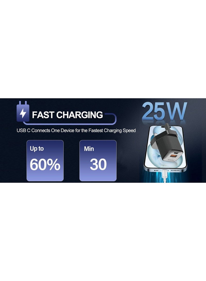 دادو شاحن حائط DADU GaN بقوة 25 واط موديل DC 369 – تقنية شحن سريع PD وQC بمنفذ USB-C، قابس أوروبي للسفر، منفذ USB-C واحد لشحن فائق السرعة، متوافق مع iPhone 17/16/15/14/13/12 وجميع أجهزة أندرويد - Image 3