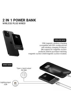 Lisen 2 in 1 Wireless Power Bank All Mobile Types Fast Charging 5000 mAh 20w With Digital Screen For MagSafe for iPhone and Andriod With Wire Battery Power bank Portable Fast Charger Pocket Size Grey  - Image 3