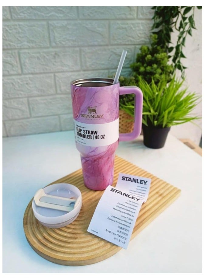 Stanley Stainless Steel Thermal Mug with Lid and Strainer Keeps Hot, Cold and Iced Drinks 1.18L (Fuchsia) - Image 2