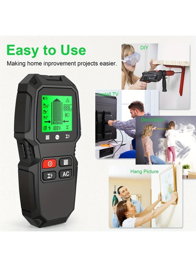 5 In 1 Wall Scanner Stud Finder Metal Detector AC Wire Detector LCD Display Black - Image 3