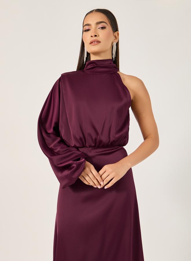 Styli Plain One Shoulder A-Line Midi Dress - Image 3