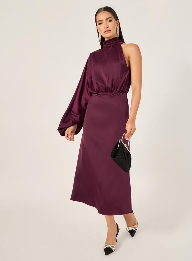 Styli Plain One Shoulder A-Line Midi Dress - Image 2