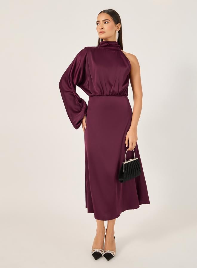 Styli Plain One Shoulder A-Line Midi Dress - Image 1