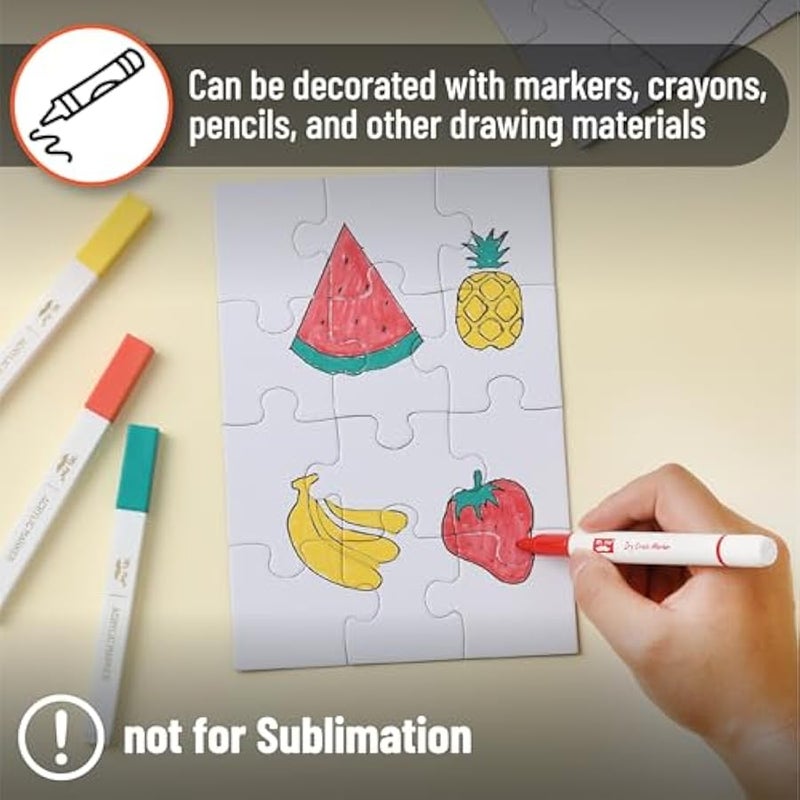 لعبة بازل فارغة، 10 عبوات، 12 قطعة/عبوة، 5.5 x 8.1، بازل أبيض، بازل فارغ للرسم عليه، بازل أبيض بالكامل، قطع بازل فارغة للكتابة عليها، قطع بازل فارغة - Image 4