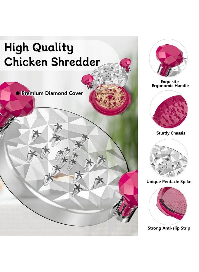 Aopigavi Chicken Shredder Anti-Slip Meat Shredder Tool Twist with Brush Chicken Shredder Tool Twist Ergonomic Handle Transparent Lid Meat Shredder BPA Free Dragon Fruit - Image 2