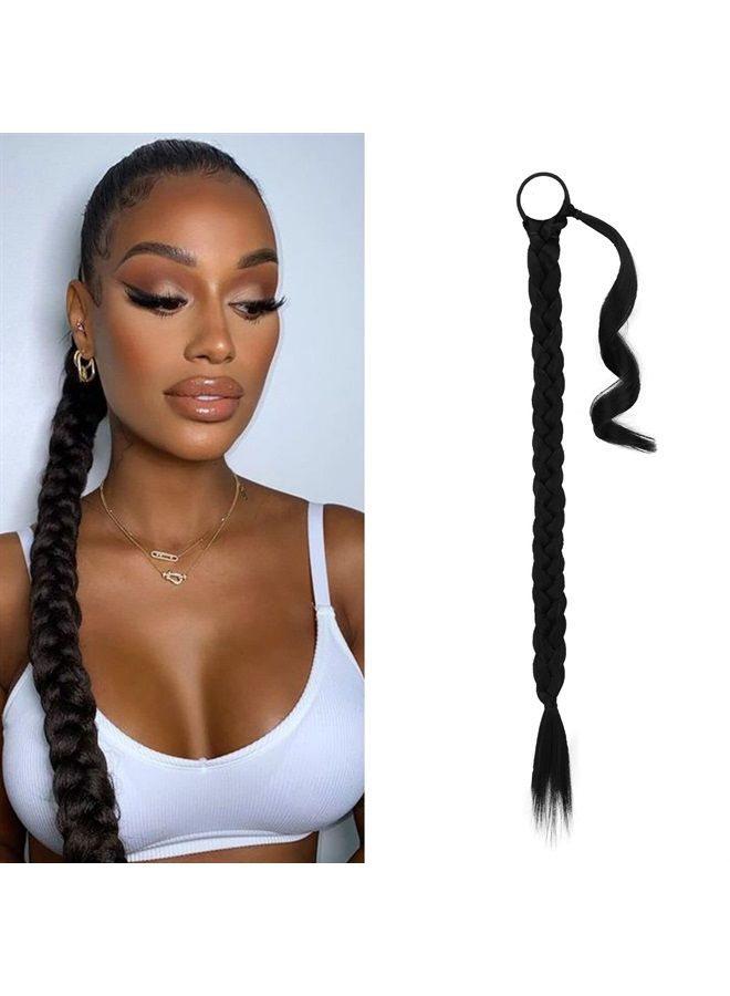 BARSDAR إكستنشن ذيل حصان مضفر بطول 30 بوصة مع رباط شعر، إكستنشن شعر مستقيم، ذيل حصان، قطعة شعر صناعية ناعمة وطبيعية للنساء - أسود داكن - Image 1