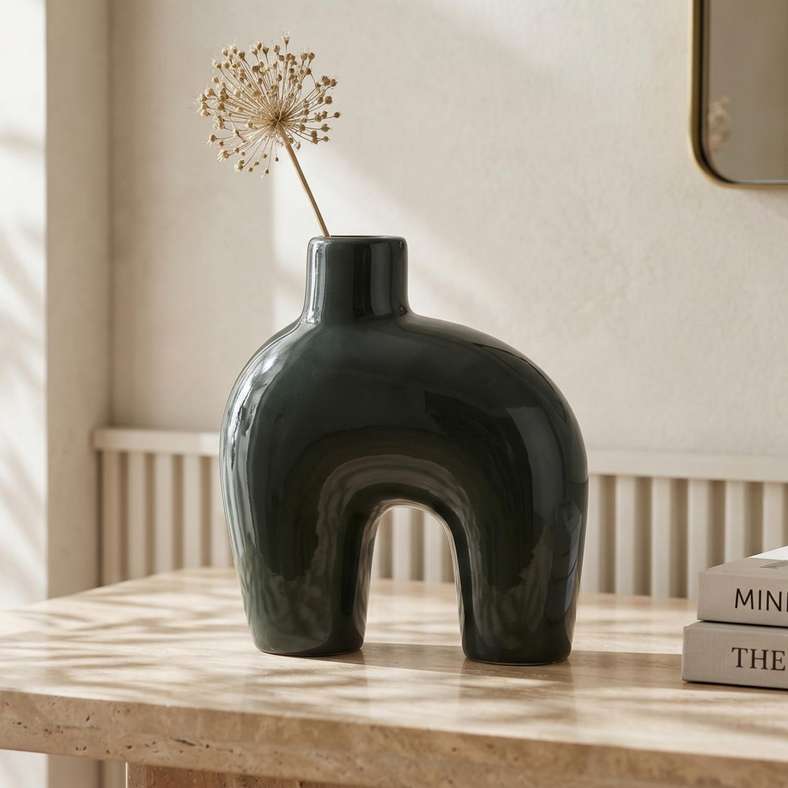 Pan Home Rue Ceramic Abstarct U Vase 15.5x8x18cm - Green - 112AIC9904846 - Image 1