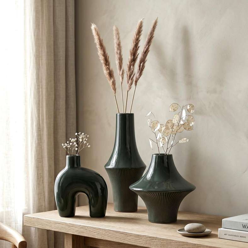 Pan Home Rue Ceramic Abstarct U Vase 15.5x8x18cm - Green - 112AIC9904846 - Image 3