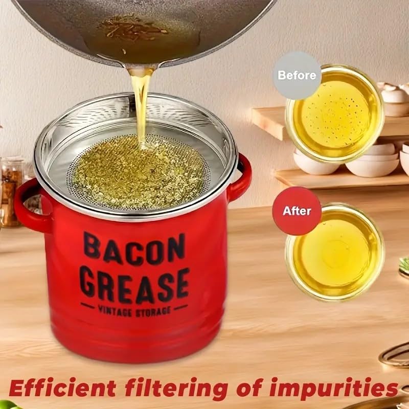Emptycolor Bacon Grease Saver with Strainer â€“ Emptycolor 46oz Grease Container for Kitchen, Cooking Oil Bacon Fat Storage Can Jar with Stainless Steel Filter â€“ Farmhouse Style Grease Holder, Dishwasher Safe - Image 4