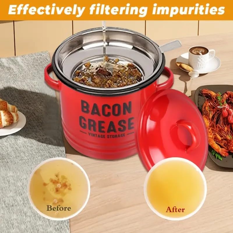 Emptycolor Bacon Grease Saver with Strainer â€“ Emptycolor 46oz Grease Container for Kitchen, Cooking Oil Bacon Fat Storage Can Jar with Stainless Steel Filter â€“ Farmhouse Style Grease Holder, Dishwasher Safe - Image 2