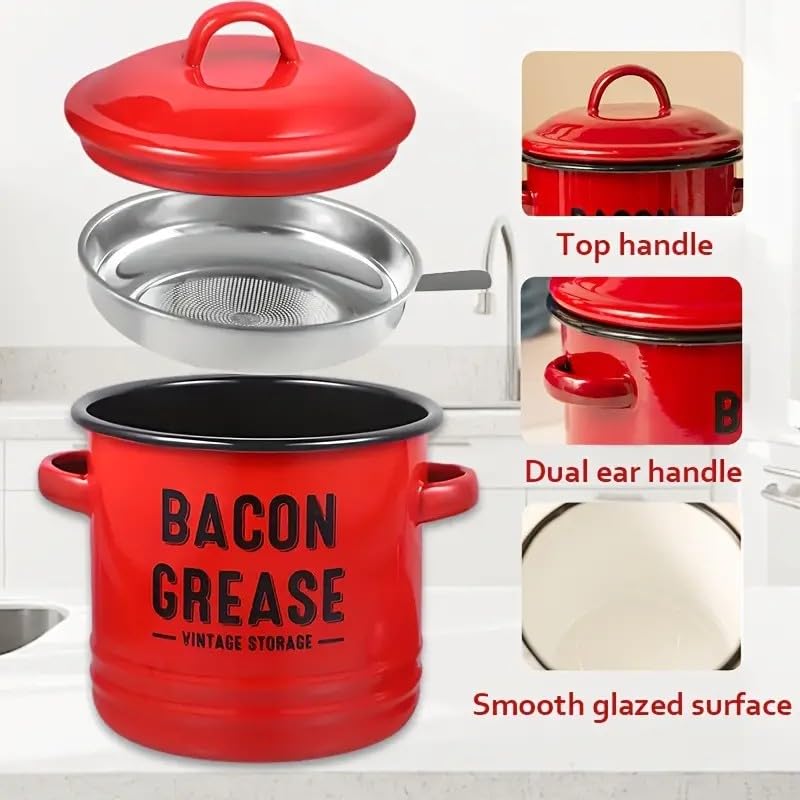 Emptycolor Bacon Grease Saver with Strainer â€“ Emptycolor 46oz Grease Container for Kitchen, Cooking Oil Bacon Fat Storage Can Jar with Stainless Steel Filter â€“ Farmhouse Style Grease Holder, Dishwasher Safe - Image 3