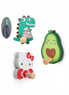 3 Pcs Self Adhesive Hooks, Cute Cartoon Wooden Sticky Hooks, Wall Hooks Stick on Hooks, Bathroom Hooks, Self Adhesive Hooks for Hanging, Key, Plug, Kitchen Utensils, Towel