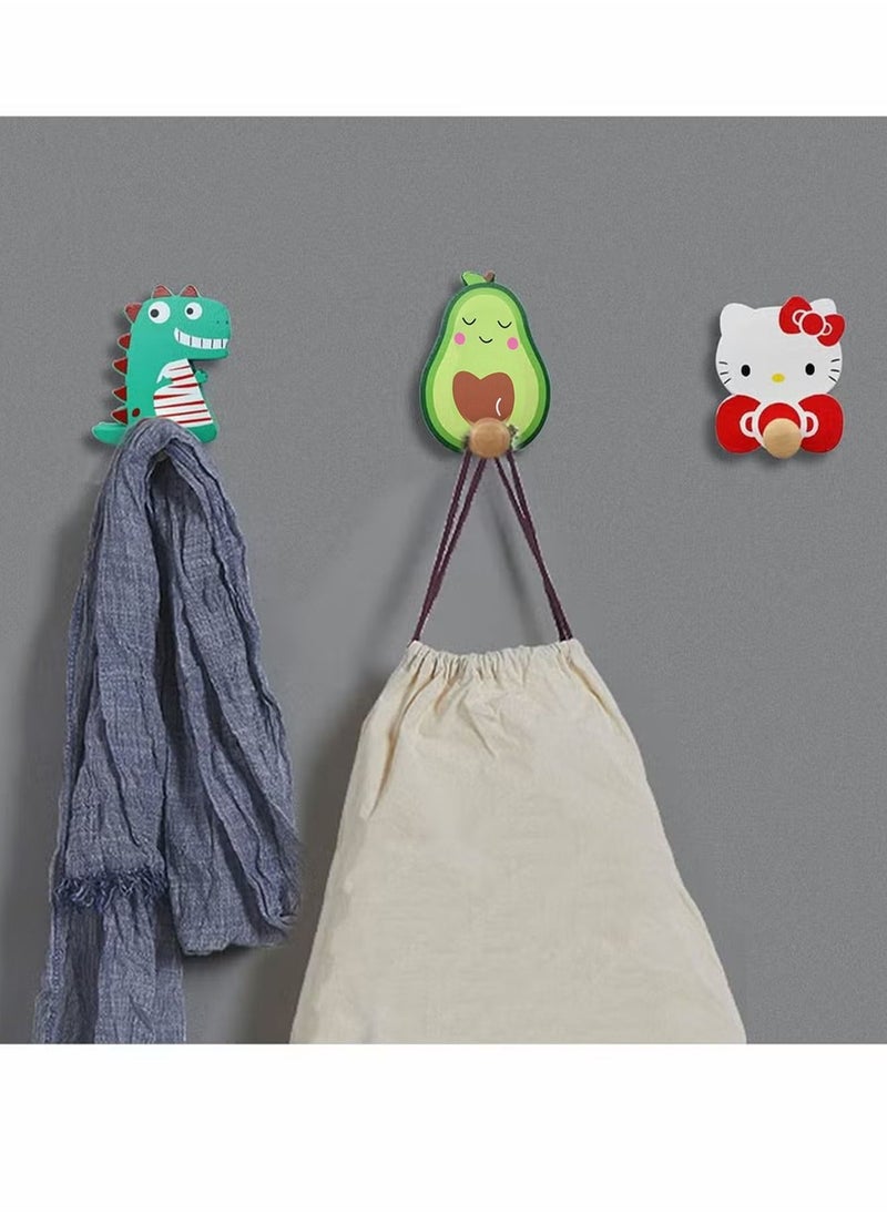 Generic - 3 Pcs Self Adhesive Hooks, Cute Cartoon Wooden Sticky Hooks, Wall Hooks Stick on Hooks, Bathroom Hooks, Self Adhesive Hooks for Hanging, Key, Plug, Kitchen Utensils, Towel - Image 1