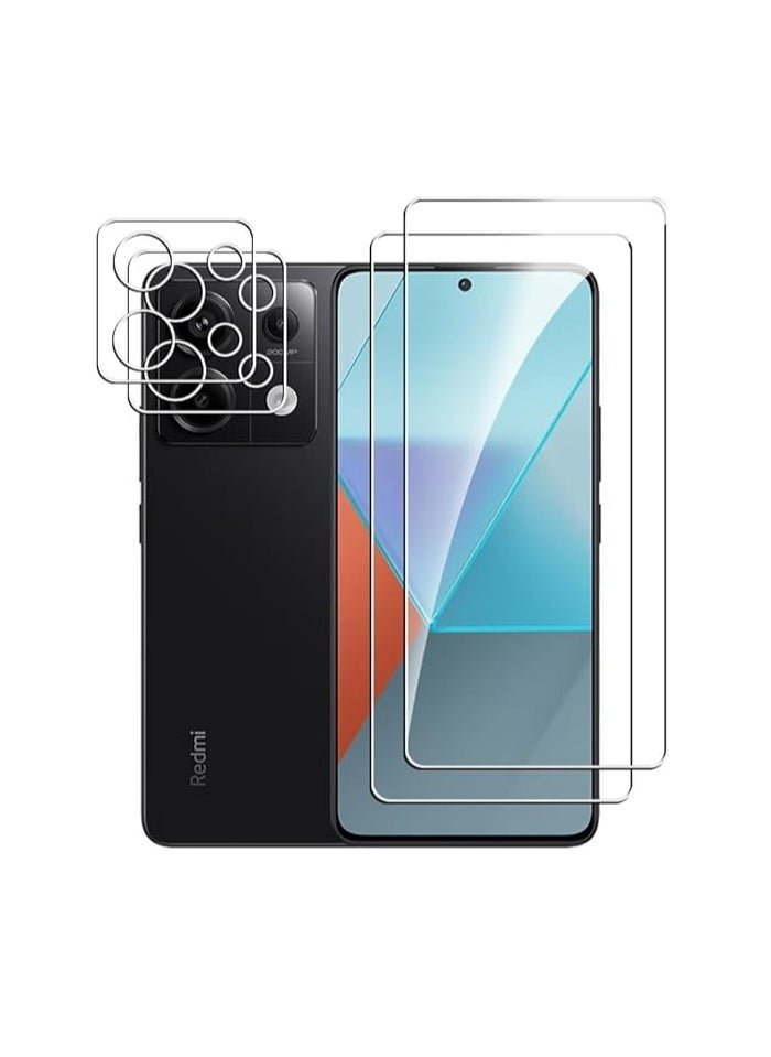 جنرال حامي شاشة وكاميرا لهاتف شاومي Redmi Note 13 Pro/Poco X6 5G، يتضمن حزمة تحتوي على حامي شاشة من الزجاج المقسى 9H بتقنية Ultra HD ومقاوم للخدش، بالإضافة إلى حاميين للكاميرا.  - Image 1
