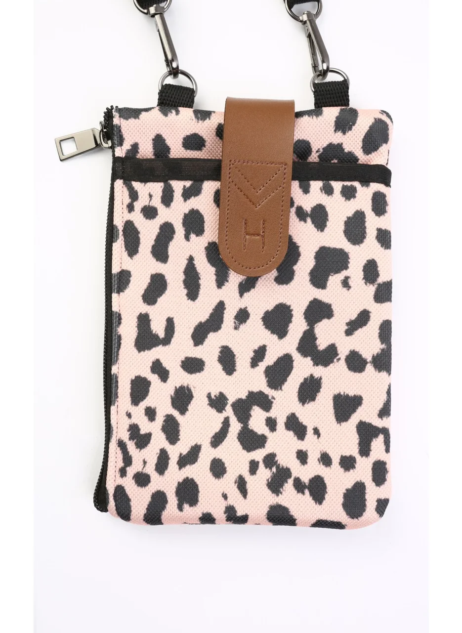 Hamur Dough Women's Cross Strap Wallet with Phone Compartment Shoulder Bag Leather Cover Leopard