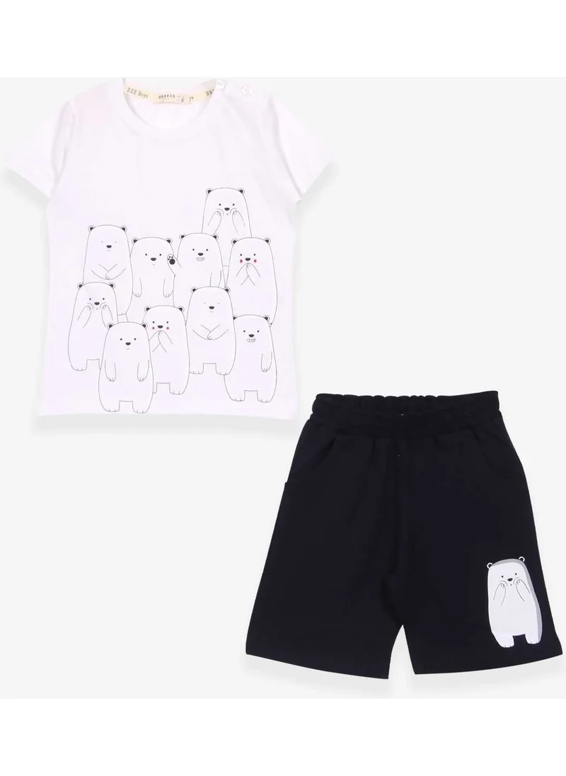 Breeze Baby Boy Shorts Suit Polar Teddy Printed White (9 Months-3 Years)