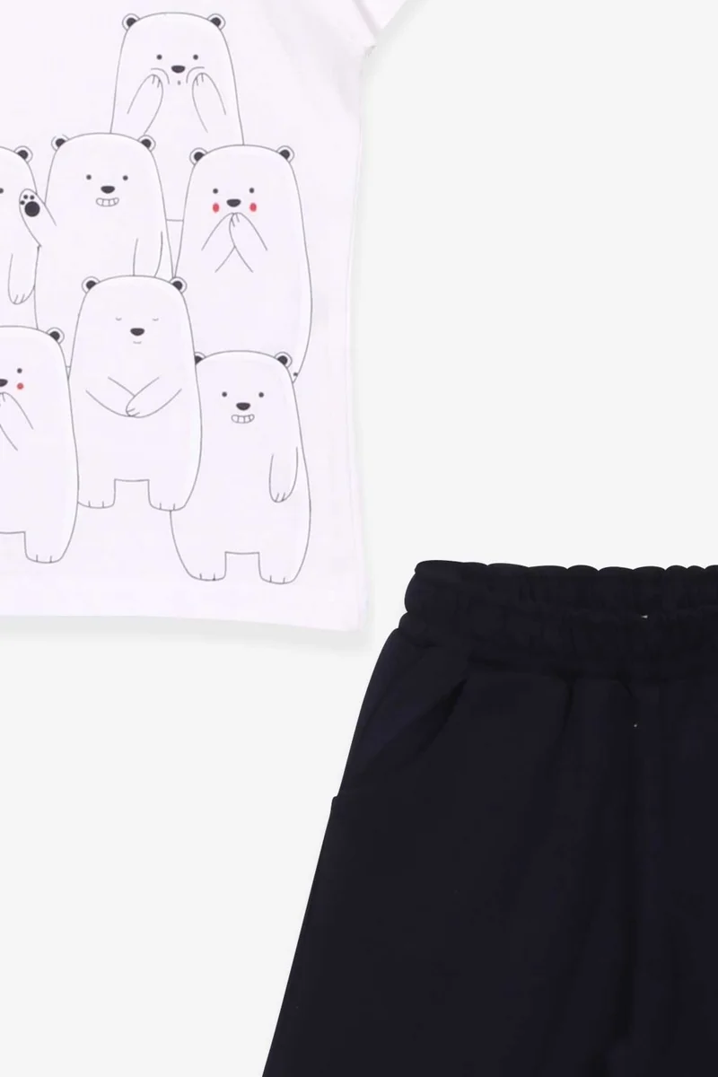 Breeze Baby Boy Shorts Suit Polar Teddy Printed White (9 Months-3 Years)