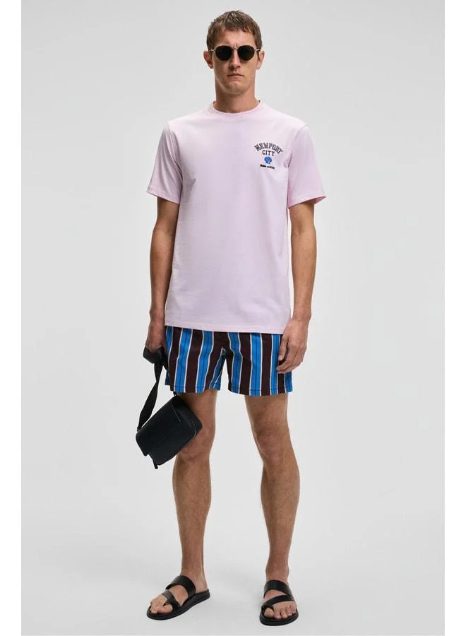 GRIMELANGE SONORA Men's Printed Detailed 100% Organic Cotton Regular Fit Short Sleeve Pink T-Shirt.