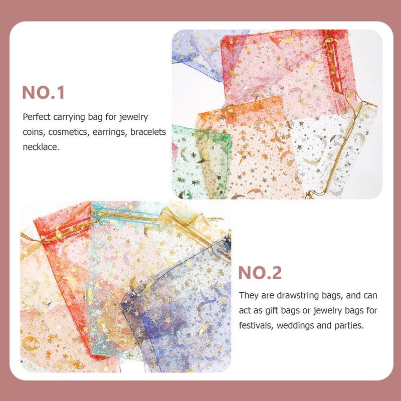 brown leaf 7X9 Cm Baby Pink Small Printed Organza Potli Bags Jewellery Pouch Best for Wedding Diwali Party Supply Birthday Return Gifting Bags - Image 3