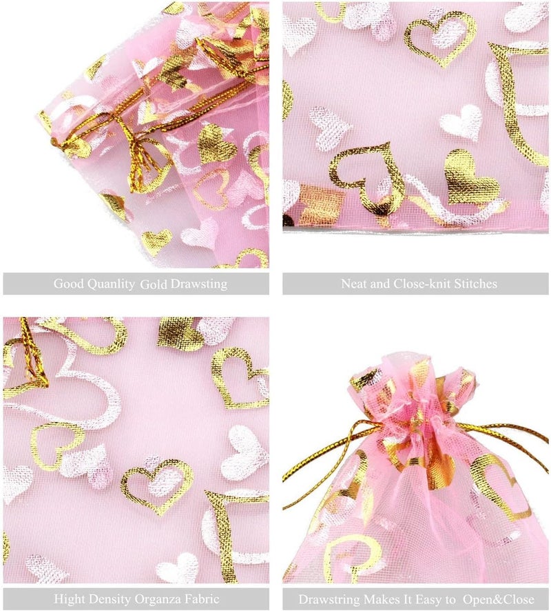 brown leaf 7X9 Cm Baby Pink Small Printed Organza Potli Bags Jewellery Pouch Best for Wedding Diwali Party Supply Birthday Return Gifting Bags - Image 4