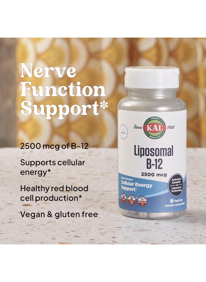 KAL Liposomal Vitamin B12 2500 mcg, High Absorption, Liposomal Technology, Cellular Energy Support, Vegan Capsules, Gluten Free, Made Without Soy, 30 Servings - Image 5