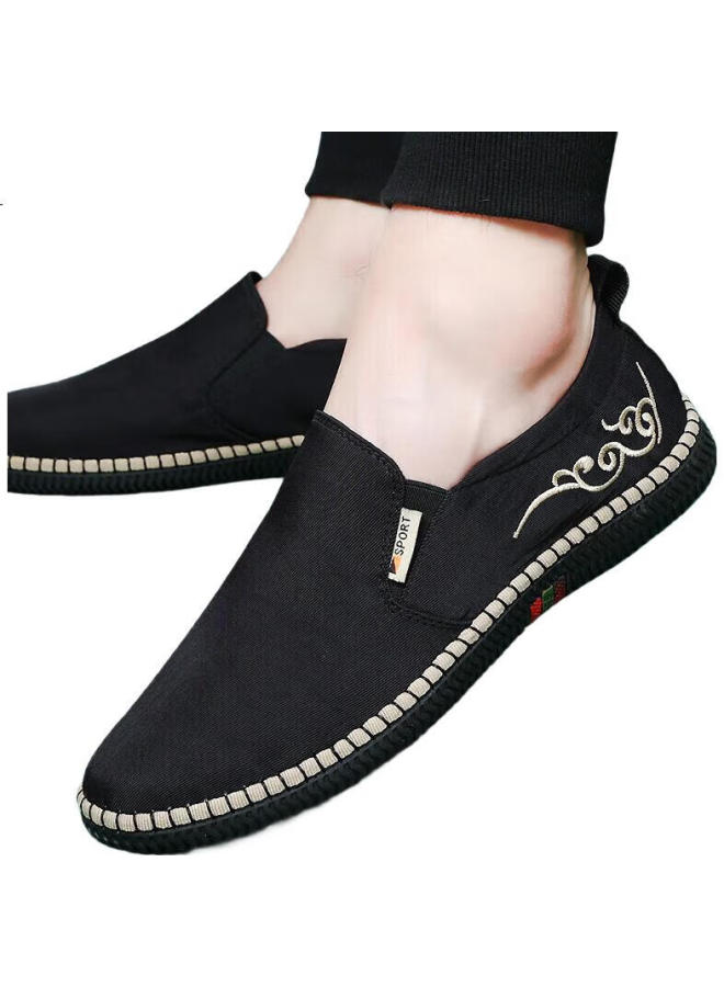 BUSHEYUAN (Busheyuan) Youth Solid Color Embroidery One-Foot Lazy Casual Shoes Men'S Old Beijing Cloth Shoes 331-1234 Black 43 - Image 1