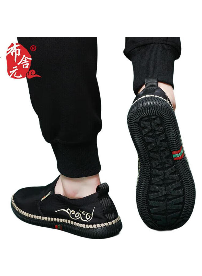 BUSHEYUAN (Busheyuan) Youth Solid Color Embroidery One-Foot Lazy Casual Shoes Men'S Old Beijing Cloth Shoes 331-1234 Black 43 - Image 3