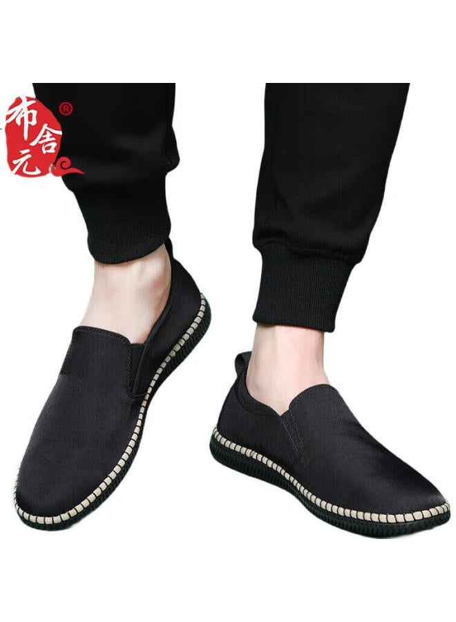 BUSHEYUAN (Busheyuan) Youth Solid Color Embroidery One-Foot Lazy Casual Shoes Men'S Old Beijing Cloth Shoes 331-1234 Black 43 - Image 2