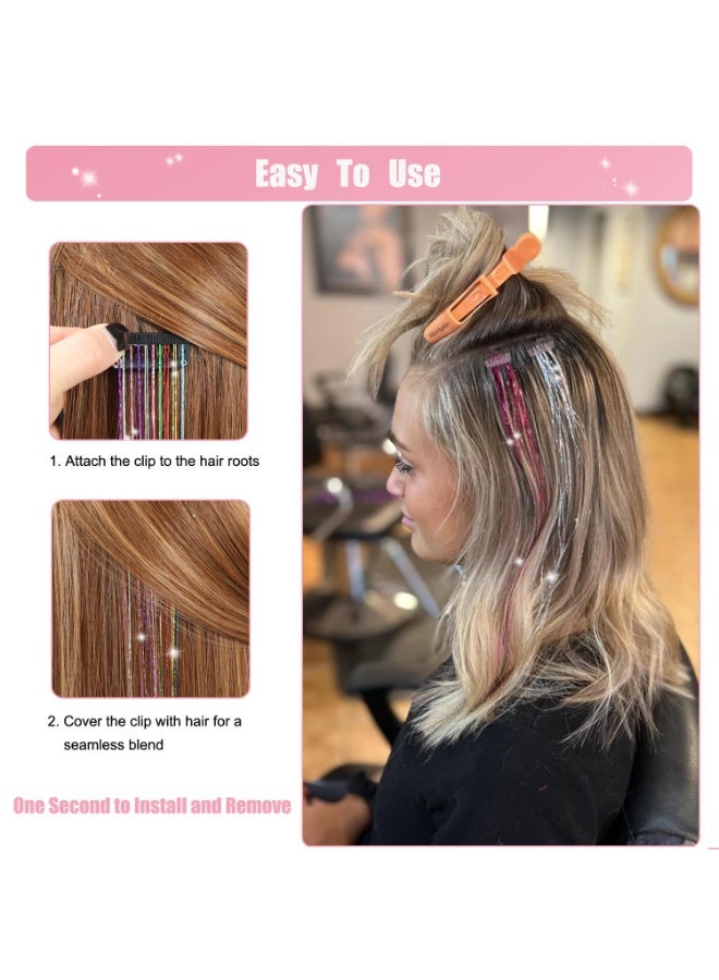 Hair Tinsel Clip in Pack of 12 Pcs Glitter Extensions 20 Inch Fairy Sparkling Accessories for Girls Kids Women - Image 2