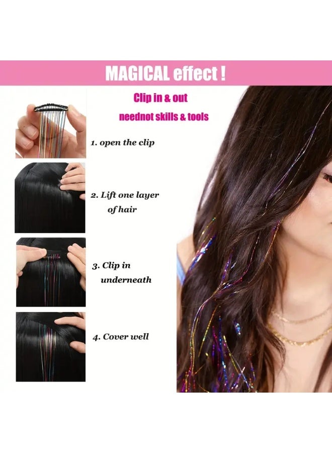 Hair Tinsel Clip in Pack of 12 Pcs Glitter Extensions 20 Inch Fairy Sparkling Accessories for Girls Kids Women - Image 5