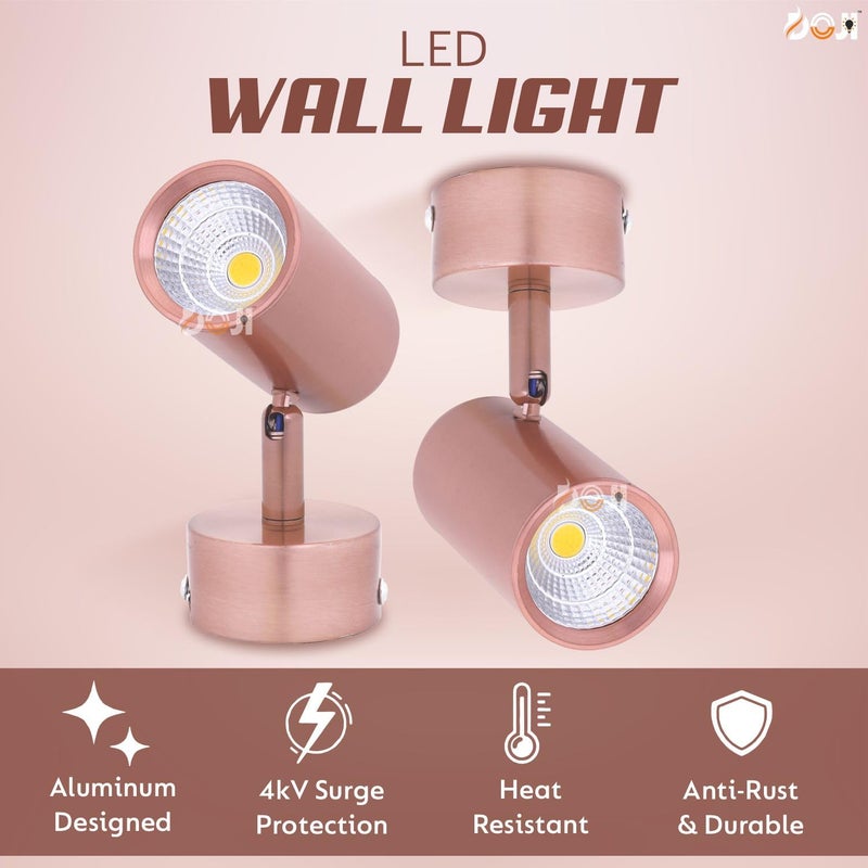 DOJI Rose Gold Finish Spot Lights Aluminium Focus Light Adjustable Head Spot Light for Wall Warmwhite 3 Watt - Image 2