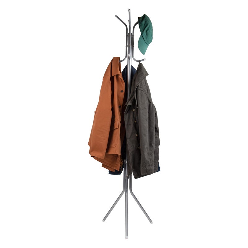 Mind Reader Freestanding Coat Rack MultiHook Organizer for Office or Entryway Metal Silver