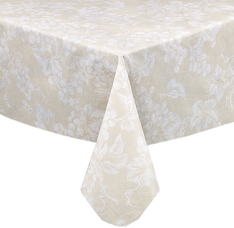 grapevines contemporary grape Print Heavy 4 gauge Vinyl Flannel Backed Tablecloth  IndoorOutdoor Wipe clean Tablecloth  60 Inch x 84 Inch OblongRectangle  Ivory