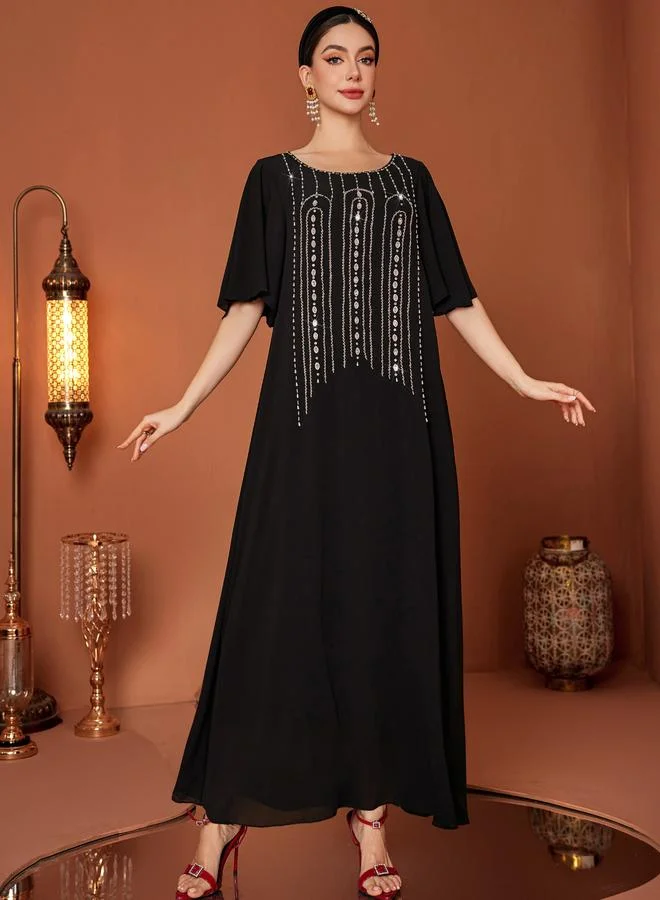 Take Two Take Two Embellished Rhinestone Short Sleeve Jalabiya